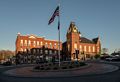 Merrimac Square with new traffic circle, Galant Building, and Town Hall.<br />March 6, 2016 - Merrimac, Massachusetts.