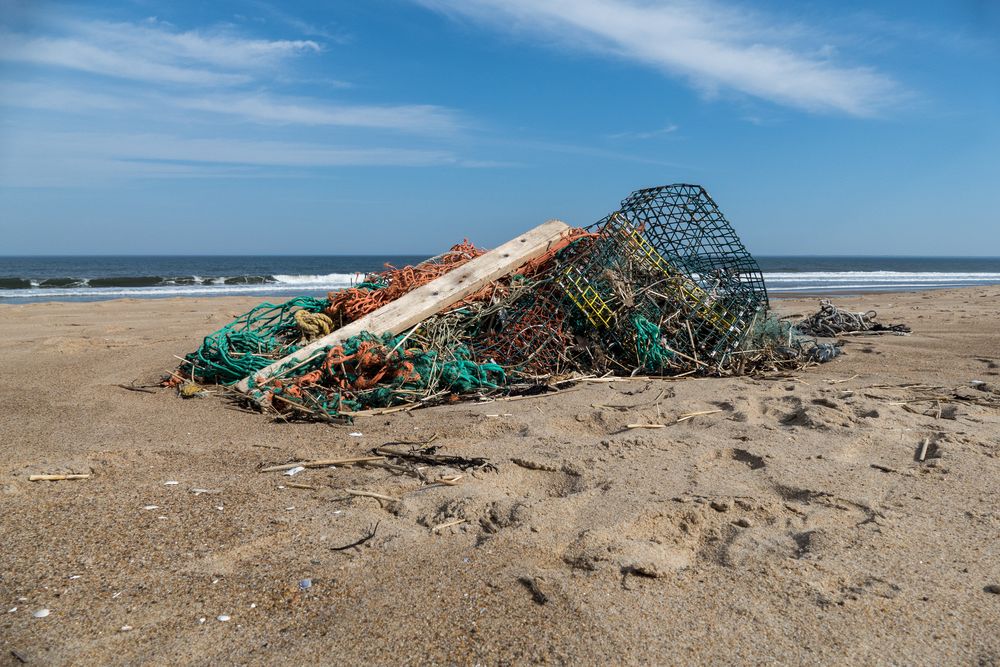 Storm debris in the form of lobster traps.<br />March 9, 2016 - Parker River National Wildlife Refuge, Plum Island, Massachusetts.