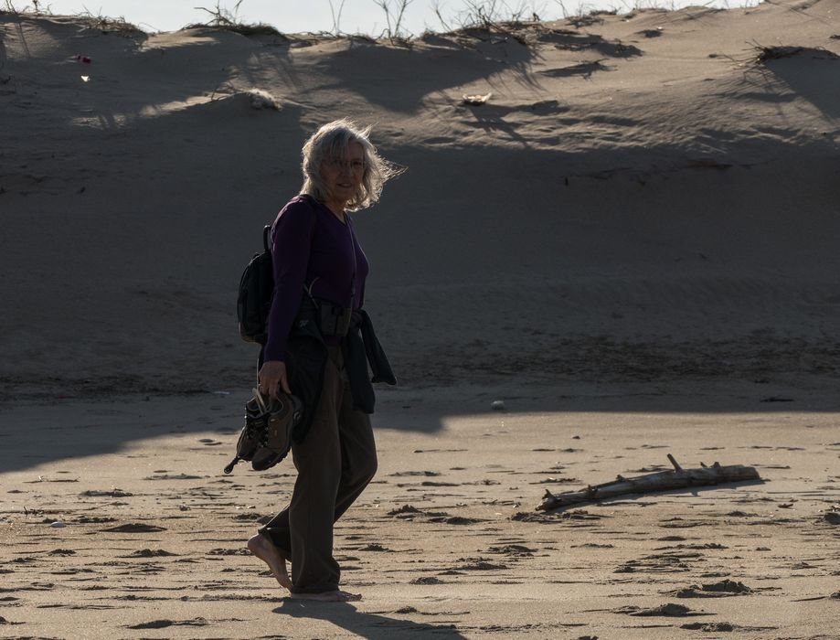 Joyce enjoying the 70 degree weather.<br />March 9, 2016 - Parker River National Wildlife Refuge, Plum Island, Massachusetts.