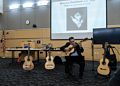 Robert Ward demonstrating some of Oscar's guitars.<br />Presentation by Oscar on science, math, and music.<br />March 9, 2016 - Northern Essex Community College, Haverhill, Massachusetts.