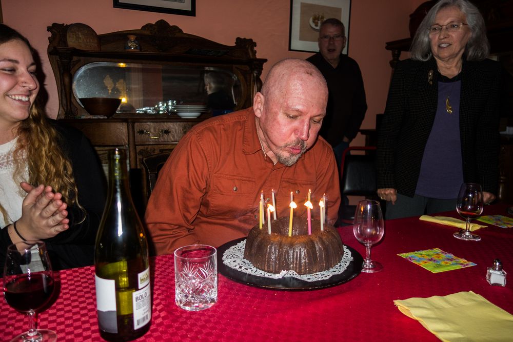 Marissa, Tom, Jim, and Joyce.<br />Tom's birthday.<br />March 12, 2016 - At Paul and Norma's in Tewksbury, Massachusetts.