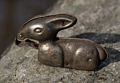 A found object: a metal rabbit.<br />Broad Meadow Brook Conservation & Wildlife Sanctuary.<br />March 13, 2016 - Worcester, Massachusetts.