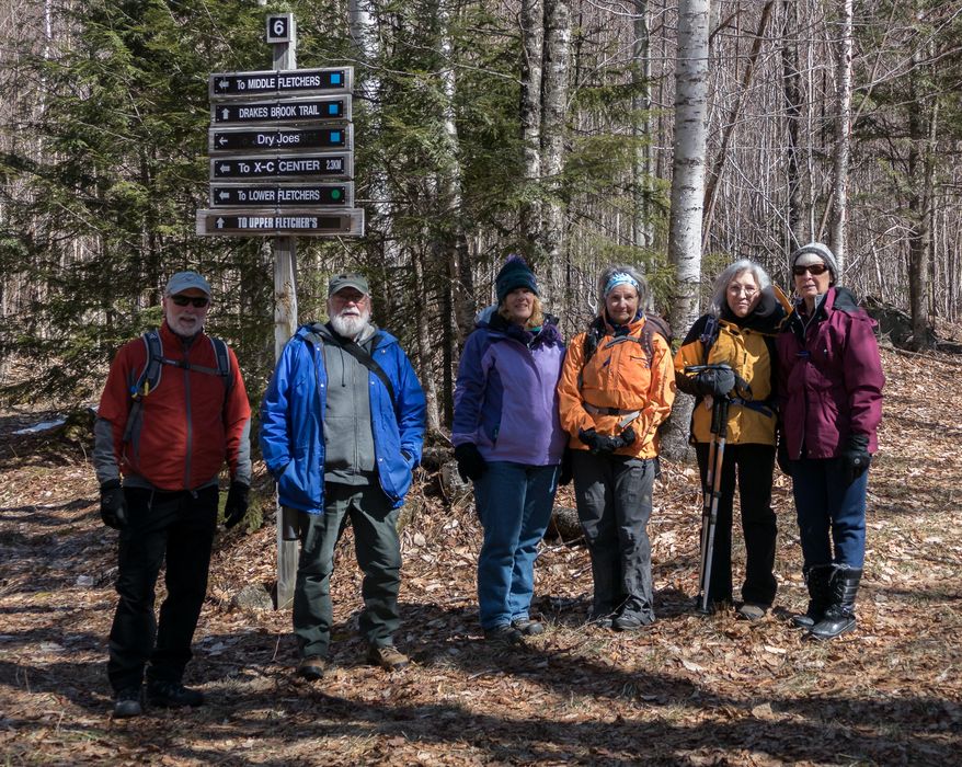 Fred, Egils, Lynn, Moe, Joyce, and Nancy.<br />Hike in the Drakes Brook Trail area.<br />March 19, 2016 - Waterville Valley, New Hampshire.