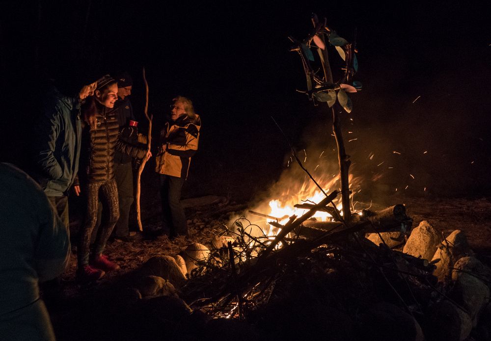 Everyone enjoying the fire.<br />March 19, 2016 - At Michael and Kathleen's in Campton, New Hampshire.