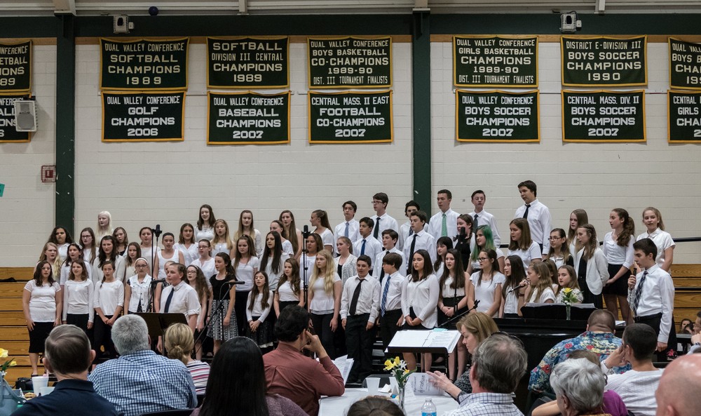 Miranda at left with the a Cappocalypse group.<br />May 17, 2016 - Miscoe Hill School Concert at Nipmuc High School, Upton, Massachusetts.