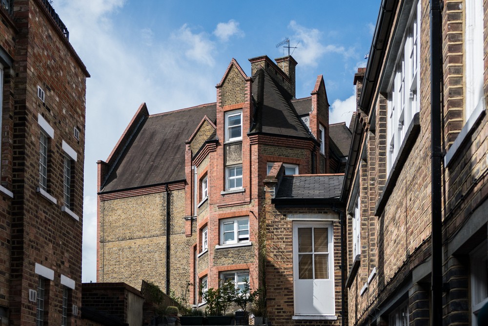 Brick architecture.<br />May 22, 2016 - Columbia Road Flower Market, London, UK.