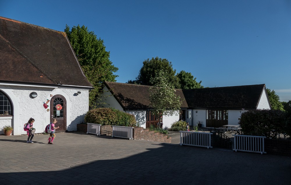 Pre-K building in back.<br />ACS International School.<br />May 23, 2016 - Cobham, Surray, England.