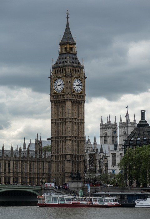 Big Ben tower as seen from near the London Eye.<br />May 24, 2016 - London, UK.