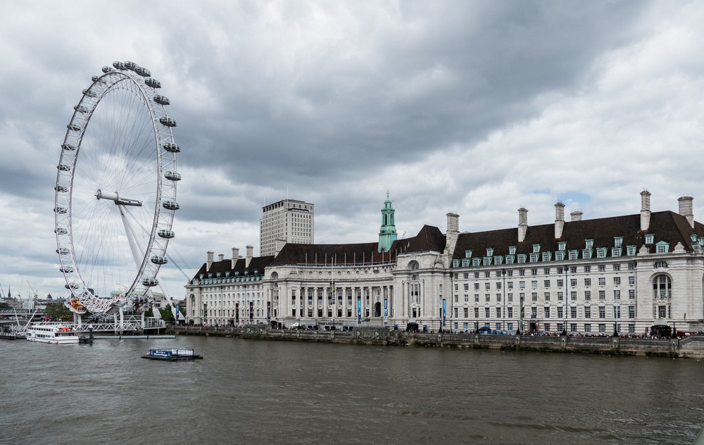 London Eye and the County Hall building.<br />May 24, 2016 - London, UK.