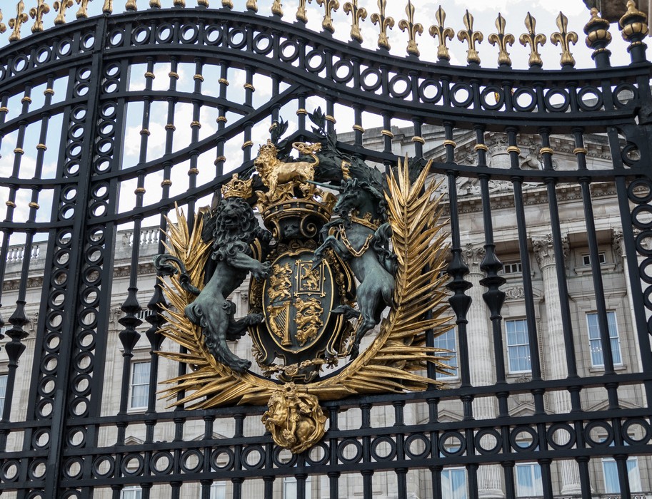 One of the many gates to Buckingham Palace.<br />May 24, 2016 - London, UK.