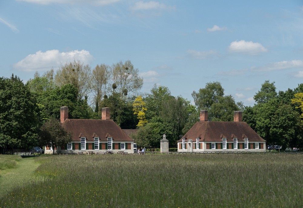 Edwin Lutyens designed lodges.<br />Runnymede Meadows.<br />May 26, 2016 - Between Old Windsor and Egham, England.
