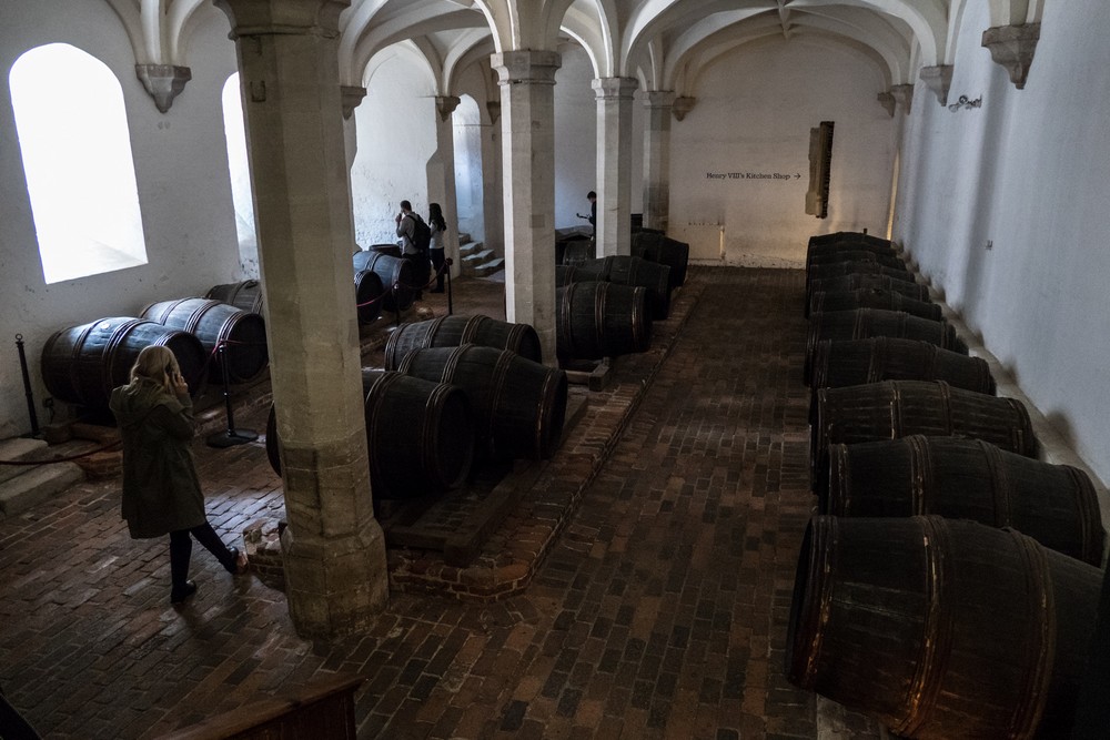 Wine cellar in Henry VIII's Kitchens.<br />Hampton Court Palace.<br />May 27, 2016 - East Molesey, Surrey, UK