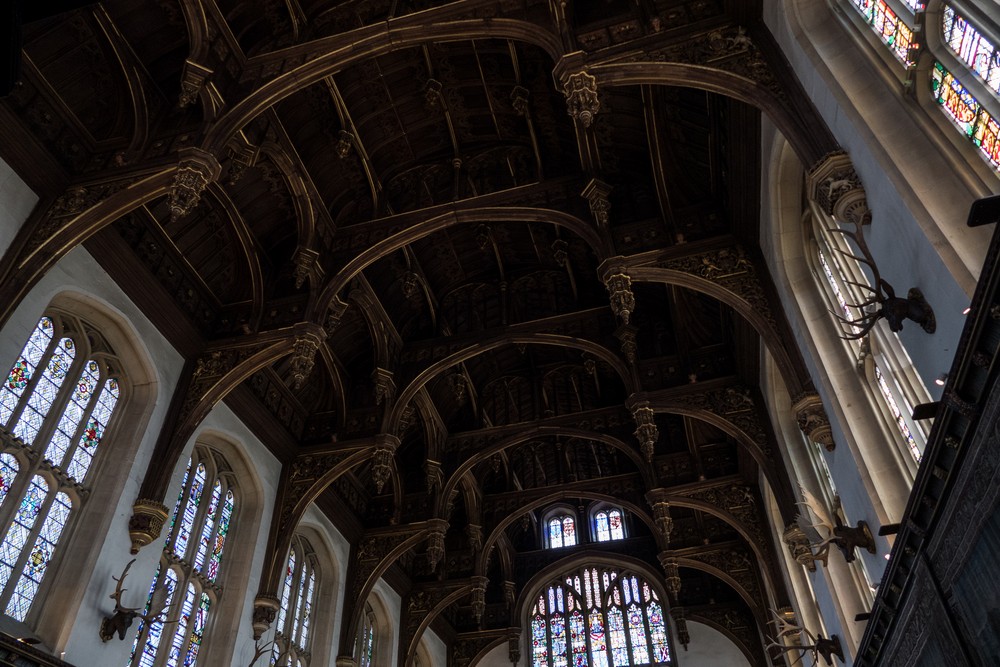 The ornate ceiling in the Great Hall in Henry VIII's Apartmants.<br />Hampton Court Palace.<br />May 27, 2016 - East Molesey, Surrey, UK