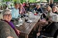 Stephanie, Mark, ?, ?, Annie, Sietske, Joyce, and teachers at the ACS International Cobham relaxing in a pub.<br />May 27, 2016 - Prince of Wales Pub, Esher, Surrey, UK.