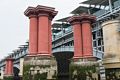 Blackfriars Railway Bridge with solar panels and support for the old bridge.<br />May 28, 2016 - London, UK.