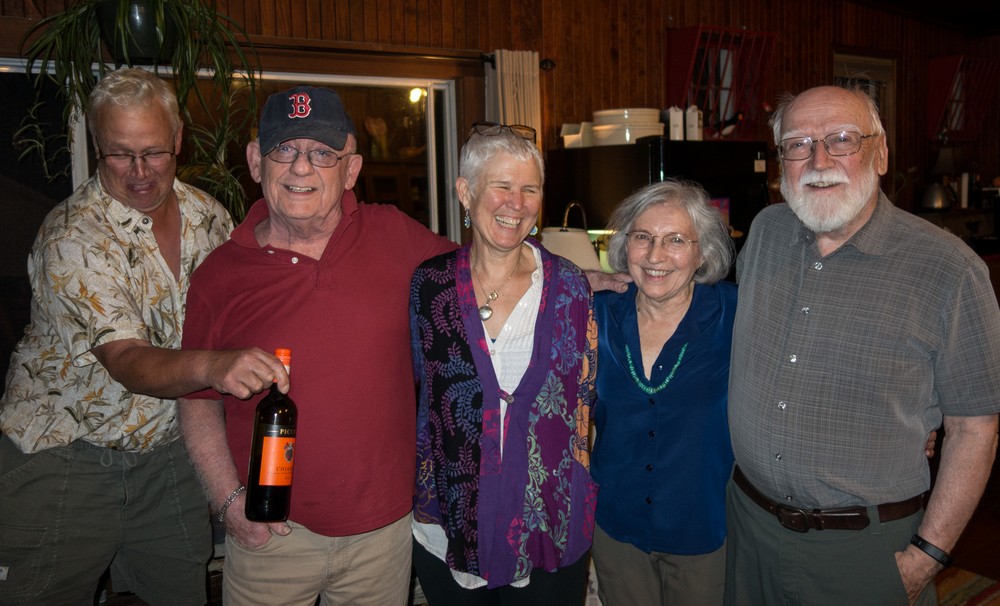 Greg, Ray, Deb, Joyce, and Egils.<br />Deb and Ray's farewell party.<br />July 1, 2016 - At Leslie's in Newburyport, Massachusetts.