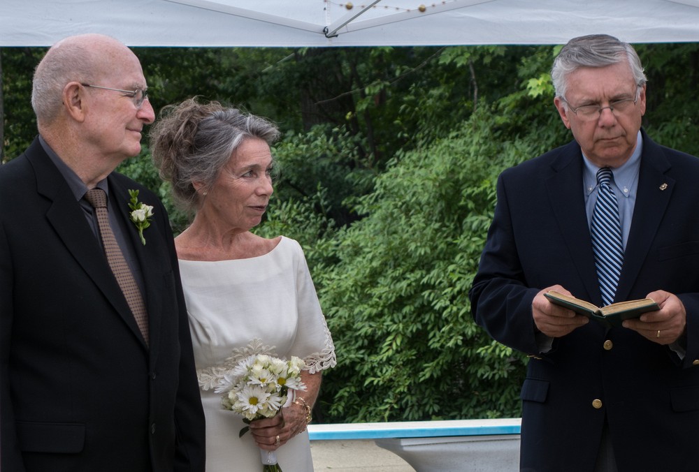Pete, Helen, Pastor Dr. Thomas.<br />Peter and Helen's 50th wedding anniversary.<br />July 2, 2016 - At Pete and Helen's in Plaistow, New Hampshire.