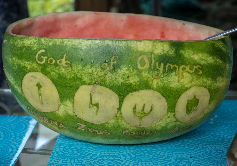 Miranda carved the designs in the mellon.<br />Matthew's 10th birthday celebration.<br />July 16, 2016 - At Carl and Holly's in Mendon, Massachusetts.