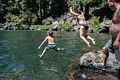 Matthew and Melody diving in.<br />July 20, 2016 - Along the shore of the McCloud River, California.