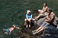Matthew, Joyce, Sati, and Melody at pool below Upper Falls.<br />July 20, 2016 - Along the shore of the McCloud River, California.