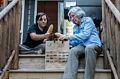 Miranda and Joyce shucking corn.<br />July 20, 2016 - At Le Shahlet in McCloud, Callifornia.