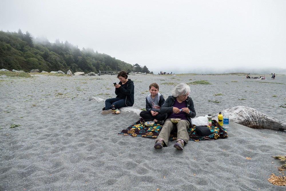 Miranda, Matthew, and Joyce.<br />Time to have a snack.<br />July 23, 2016 - Humboldt Lagoons State Park, Humboldt County, California.