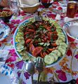 Salad made with vegetables from Paul's garden.<br />Aug. 8, 2016 - At Paul and Norma's in Tewksbury, Massachusetts.
