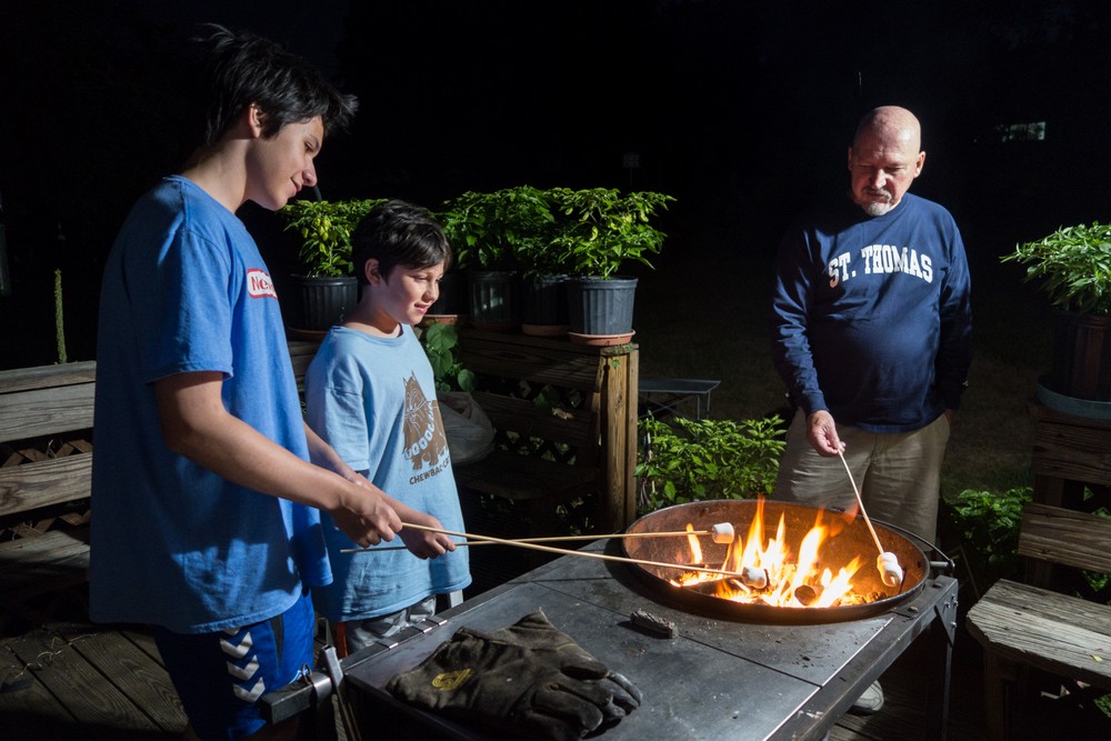 Gujn, Marks, and Tom toasting some marshmellows.<br />Aug. 8, 2016 - At Paul and Norma's in Tewksbury, Massachusetts.