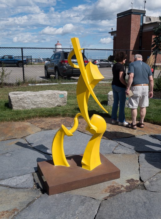 Gary Rathmell's sculpture 'Stepping Out' won the best in show prize.<br />Range Lights Community Sculpture Garden unvailing and reception.<br />Sep. 11, 2016 - Newburyport Art Assiciation, Newburyport, Massachusetts.