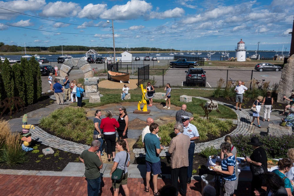 Range Lights Community Sculpture Garden unvailing and reception.<br />Sep. 11, 2016 - Newburyport Art Assiciation, Newburyport, Massachusetts.