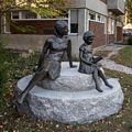 Sculpture at the entrance to the library.<br />Oct. 23, 2016 - Public Library, Hingham, Massachusetts.