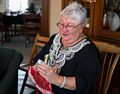Norma inspecting one of her presents.<br />Dec. 25, 2016 - At home in Merrimac, Massachusetts.
