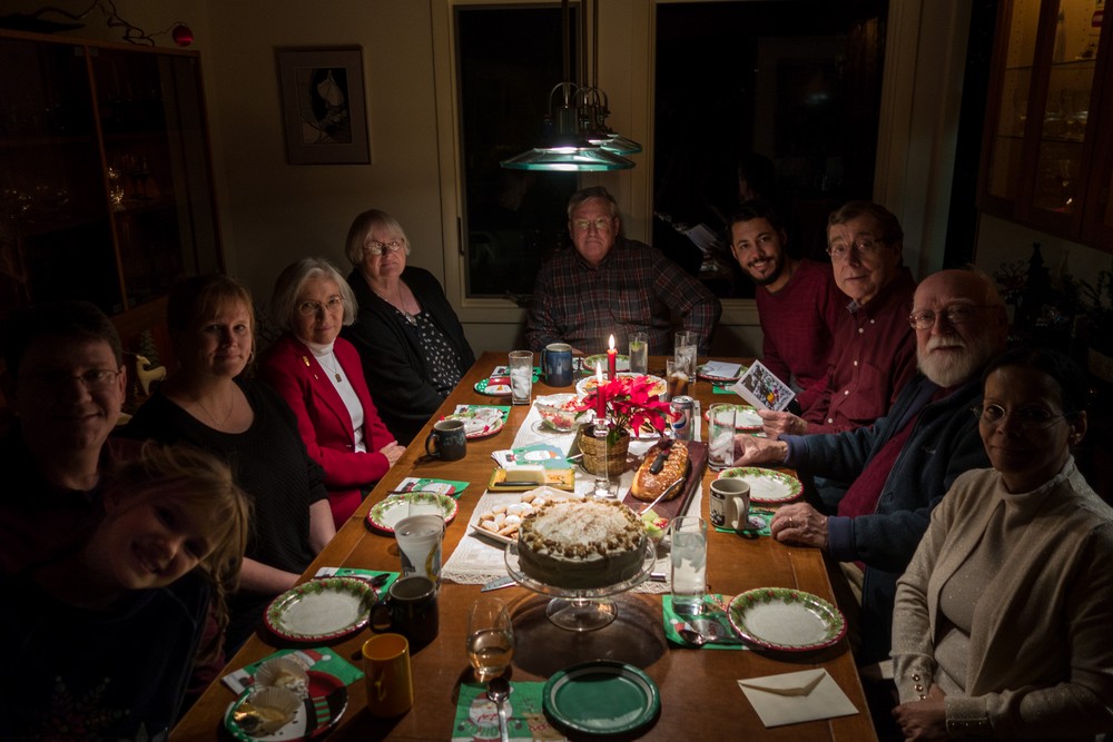 Annaka, Marc, Krista, Joyce, Edite, Uldis, Eriks, Juris, Egils, Nancy (and Laila behing the camera).<br />Dec. 26, 2016 - At Uldis and Edite's in Manchester by the Sea, Massachusetts.