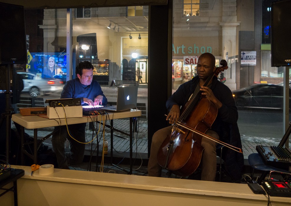 Good music at Union of Maine Visual Artists Gallery for an exhibit of photos of Iceland by Satoru Murata.<br />Feb. 3, 2017 - Portland, Maine.