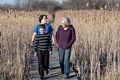 Miranda, Matthew, and Joyce on Marsh Loop boardwalk at Hellcat Swamp.<br />Feb. 23, 2017 -  Parker River National Wildlife Refuge, Plum Island, Massachusetts.