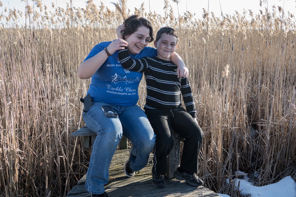 Miranda and Matthew on the Marsh Loop boardwalk at Hellcat Swamp.<br />Feb. 23, 2017 -  Parker River National Wildlife Refuge, Plum Island, Massachusetts.