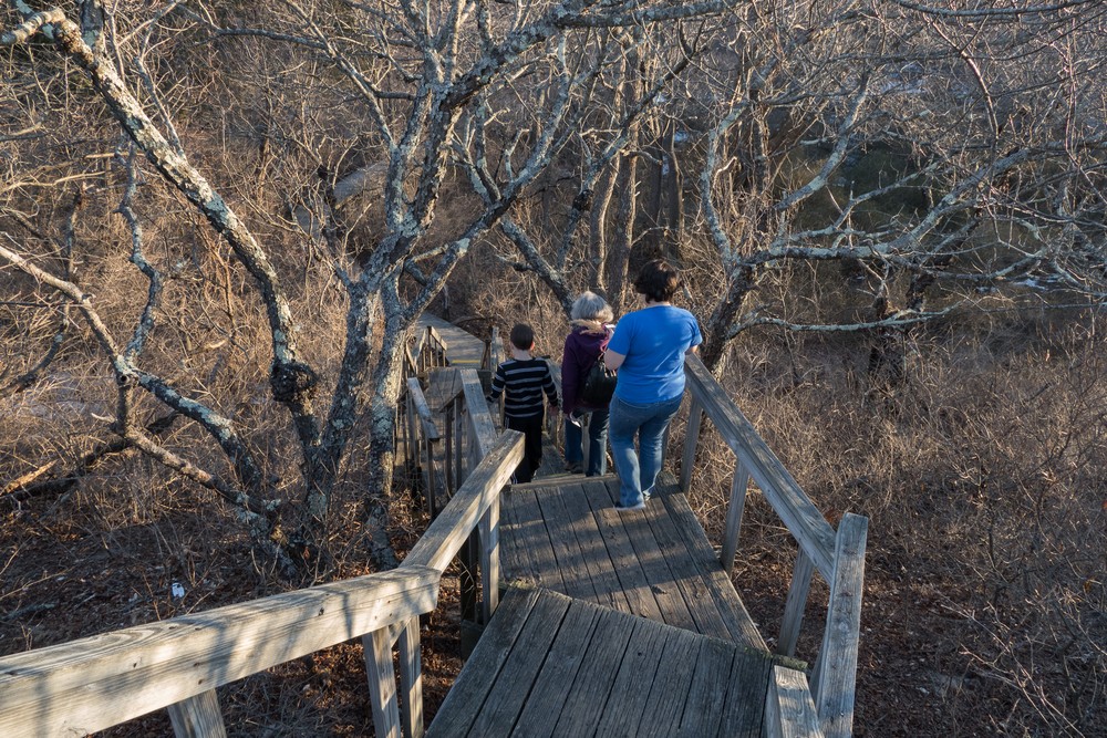 Matthew, Joyce, and Miranda on Dunes Trail at Hellcat Swamp.<br />Feb. 23, 2017 -  Parker River National Wildlife Refuge, Plum Island, Massachusetts.