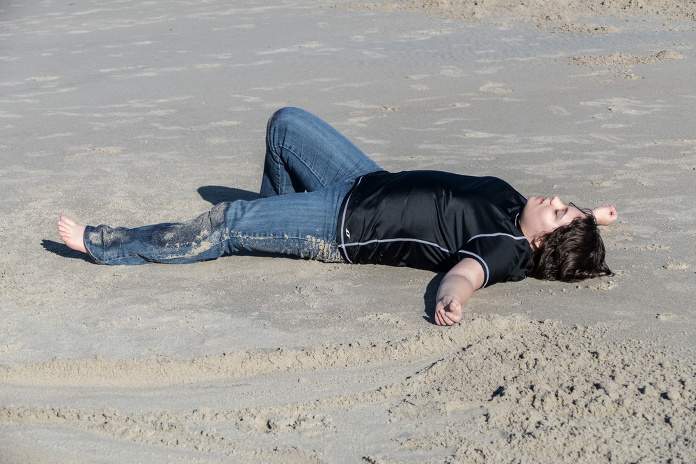 Miranda tired out from so much art.<br />Feb. 24, 2017 - Crane Beach, Ipswich, Massachusetts.