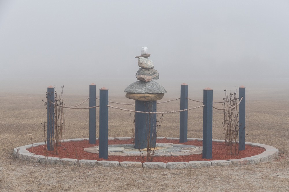 Sculptural object in the fog at Wallis Sands State Beach.<br />Feb. 25, 2017 - Along Ocean Boulevard, Rye, New Hampshire.