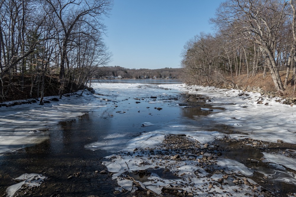 Artichoke and Merrimack Rivers from Curzon's Mill bridge.<br />March 6, 2017 - Maudslay State Park, Newburyport, Massachusetts.