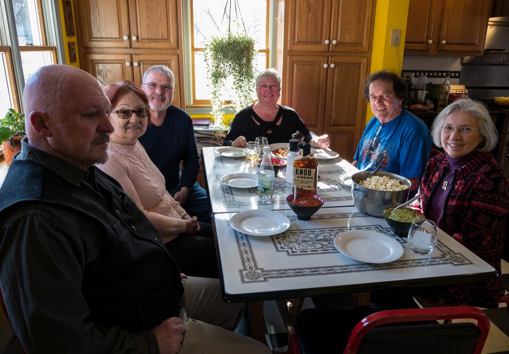 Tom, Linda, Jim, Norma, Paul, and Joyce.<br />Tom's birthday.<br />March 12, 2017 - At Paul and Norma's in Tewskbury, Massachusetts.