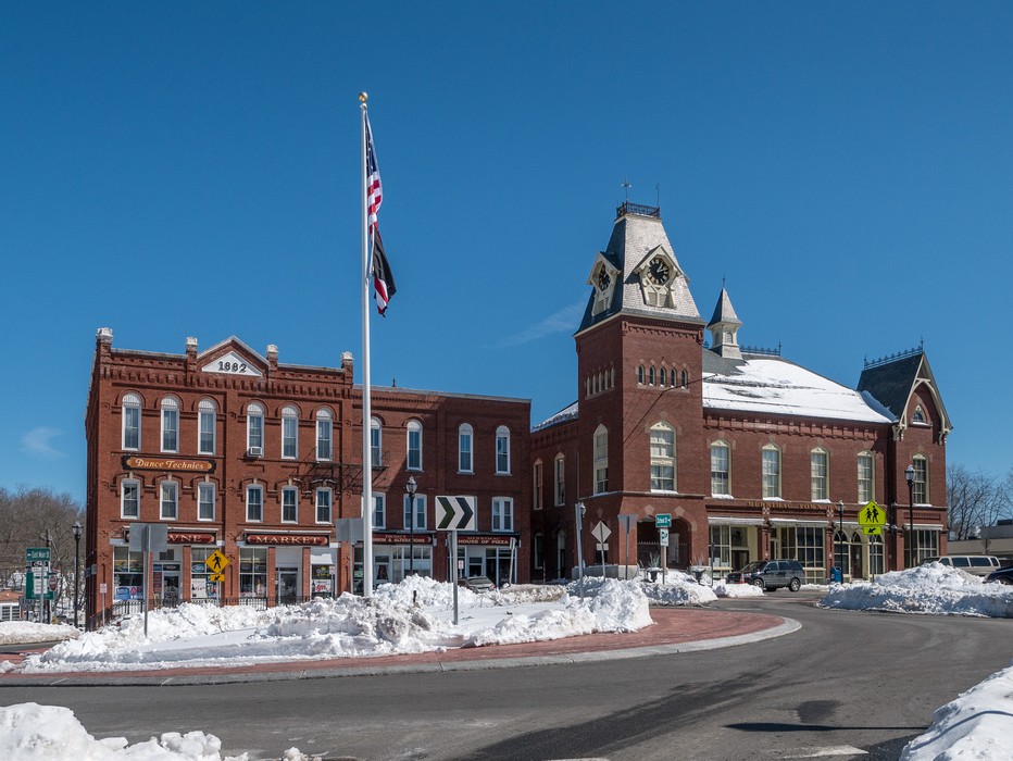 Galant building and Town Hall.<br />March 17, 2017 - Merrimac, Massachusetts.