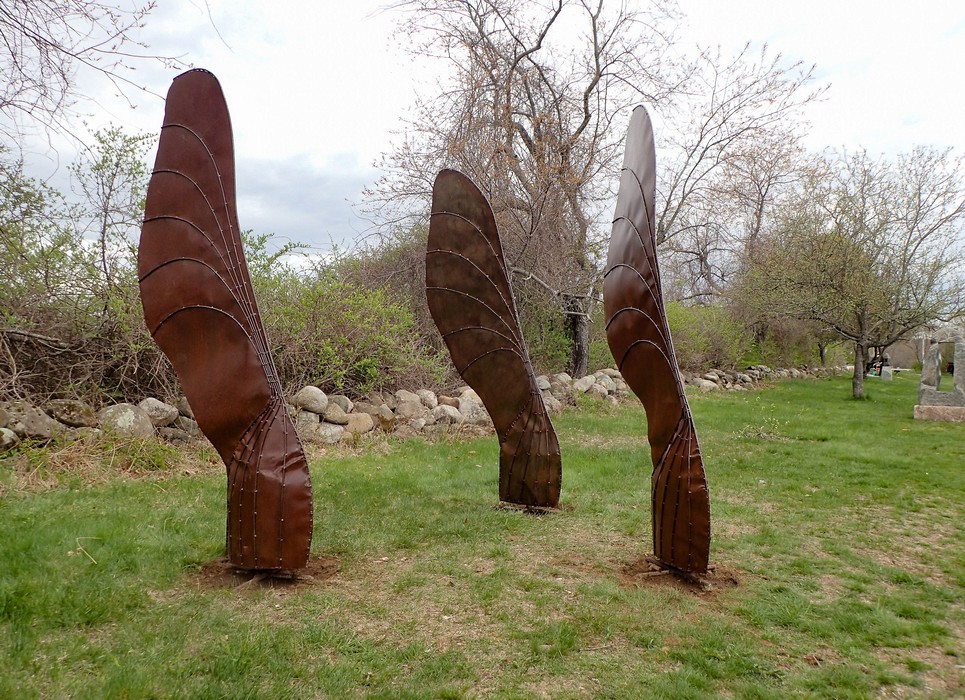 Joyce's maple seed sculptures (Potential 3 (cubed)).<br />May 10, 2017 - Wells Reserve at Laudholm, Wells, Maine.