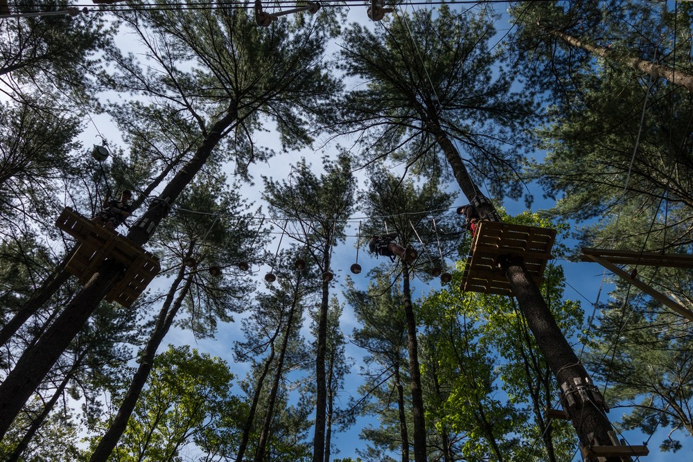 A difficult leg on an expert trail.<br />May 21, 2017 - Tree Top Adventures in Canton, Massachusetts.