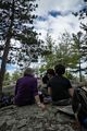 Joyce, Miranda, and Matthew drawing atop South Peak.<br />May 27, 2017 - Pawtuckaway State Park, Nottingham, New Hampshire.