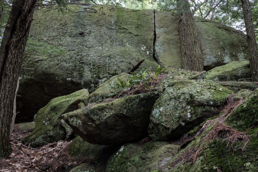 Rocks along trail down South Mountain.<br />May 27, 2017 - Pawtuckaway State Park, Nottingham, New Hampshire.