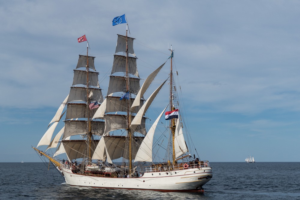 Europa out of Scheveningen, Netherlands.<br />Boston Tall Ships 2017 departure.<br />June 22, 2017 - Off Gloucester, Massachusett