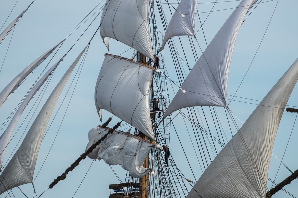 Eagle, New London, Connecticut.<br />Boston Tall Ships 2017 departure.<br />June 22, 2017 - Off Gloucester, Massachusetts.