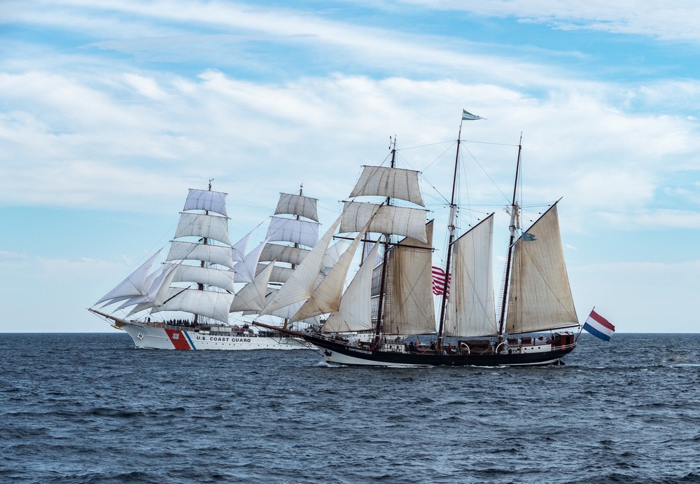 Eagle, Oosterschelde.<br />Boston Tall Ships 2017 departure.<br />June 22, 2017 - Off Gloucester, Massachusetts.