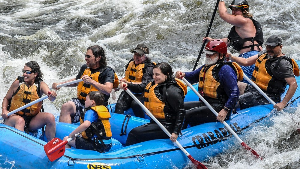 Holly, Matthew, Henry, Joyce, Miranda, Egils, Brandon, and Carl.<br />CrabApple white water rafting on the Kennebeck.<br />July 9, 2017 - The Forks, Maine.